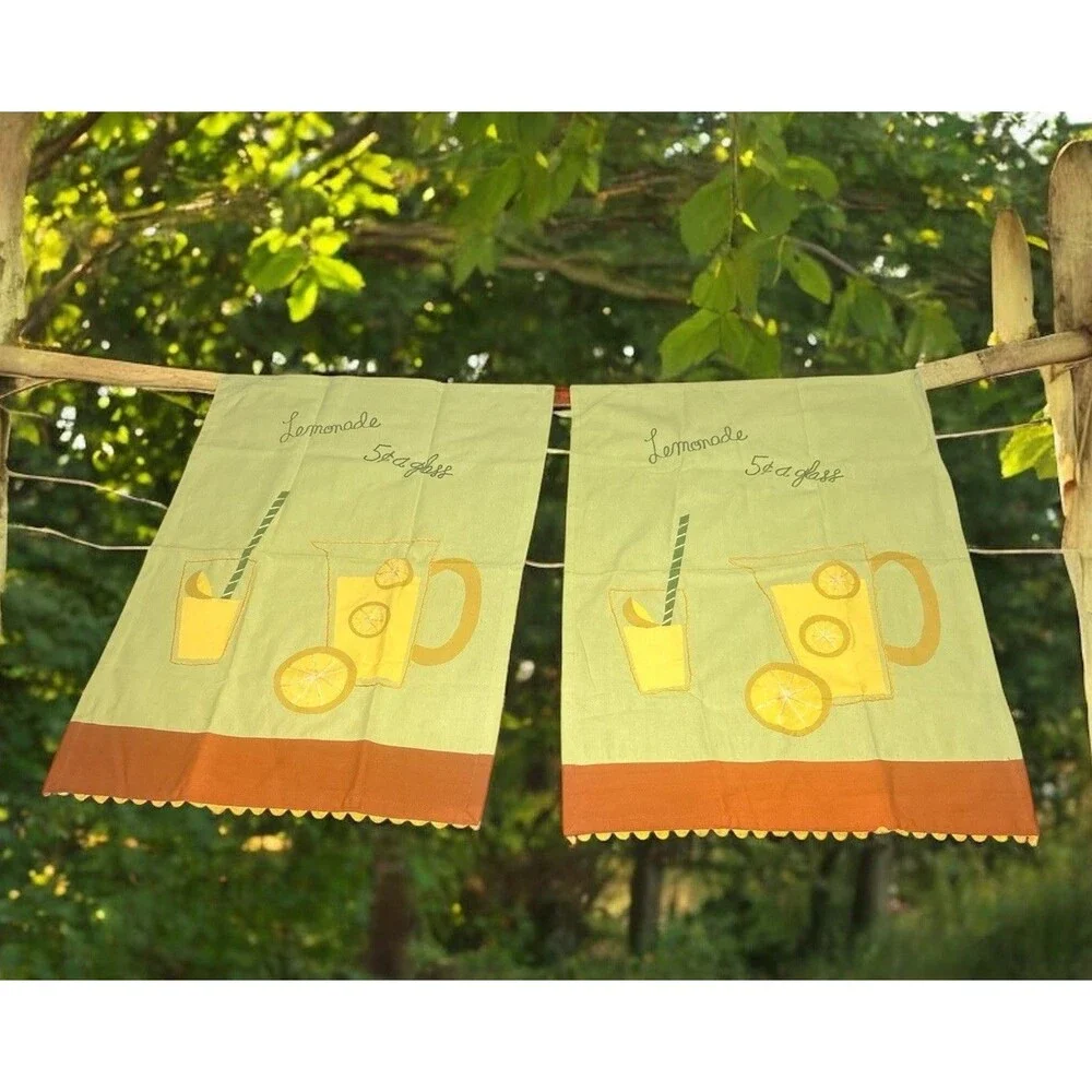 Kitchen Dish Towels Set Of 2 Lemonade 5c A Glass By tag 100% Cotton Summer Lemon